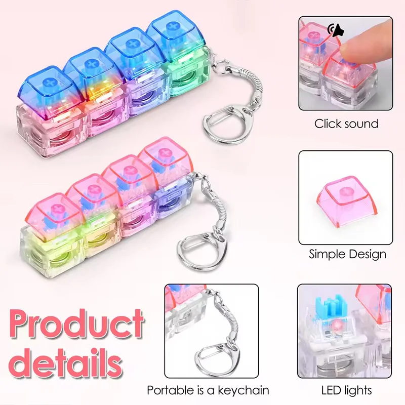 LED Light Keyboard Keychain Fidget Toy Clickable Button Stress Relief Portable Desk Accessory Office Decor Gifts Anxiety Relief - Image 4