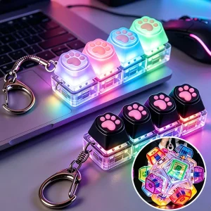 LED Light Keyboard Keychain Fidget Toy Clickable Button Stress Relief Portable Desk Accessory Office Decor Gifts Anxiety Relief
