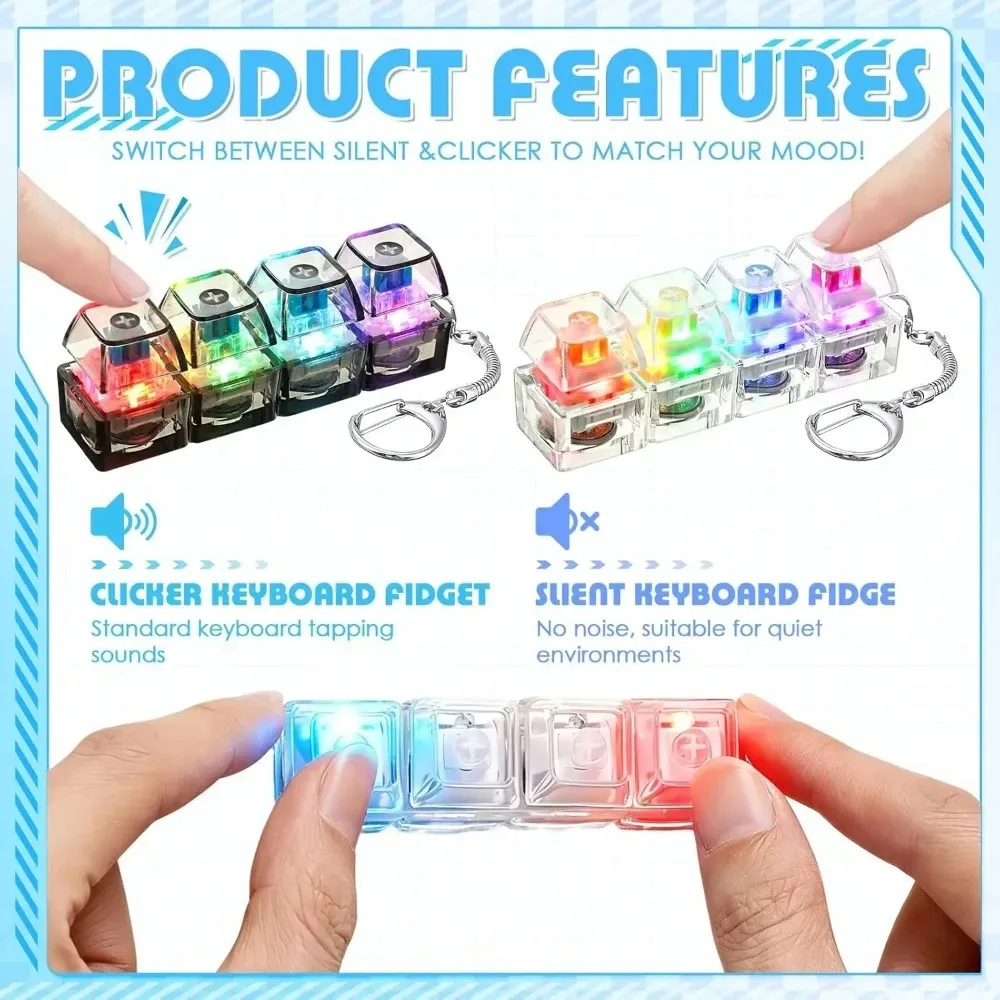 LED Light Keyboard Keychain Fidget Toy Clickable Button Stress Relief Portable Desk Accessory Office Decor Gifts Anxiety Relief - Image 5