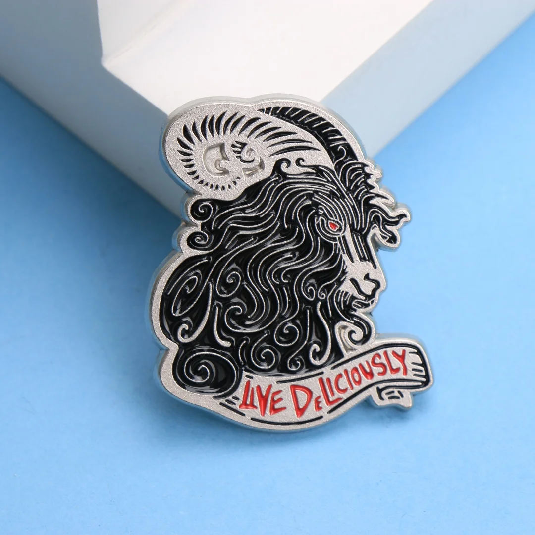 LIVE DELICIOUSLY Goat Enamel Pin - Cartoon Punk Lapel Badge for Backpack Clothing DIY Gift - Image 2