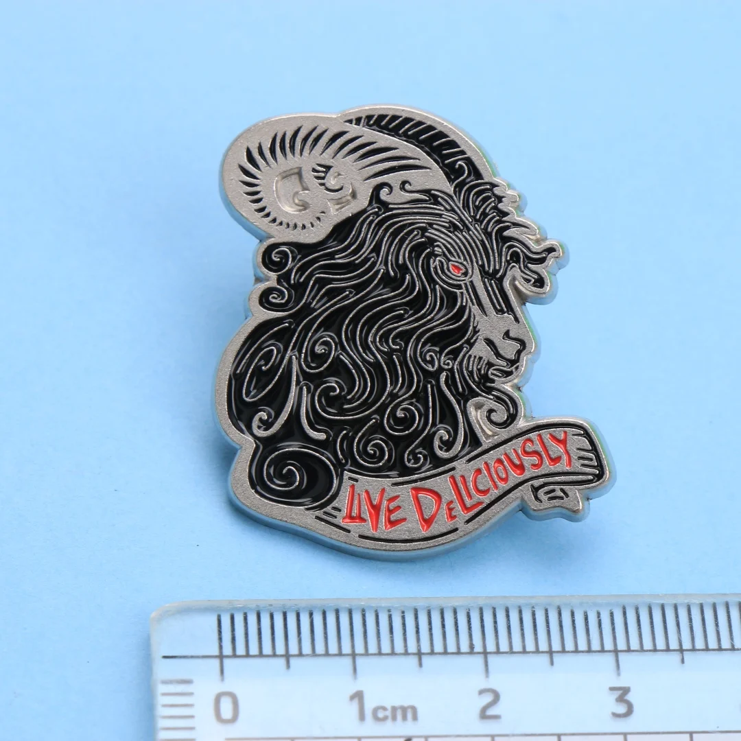 LIVE DELICIOUSLY Goat Enamel Pin - Cartoon Punk Lapel Badge for Backpack Clothing DIY Gift - Image 4