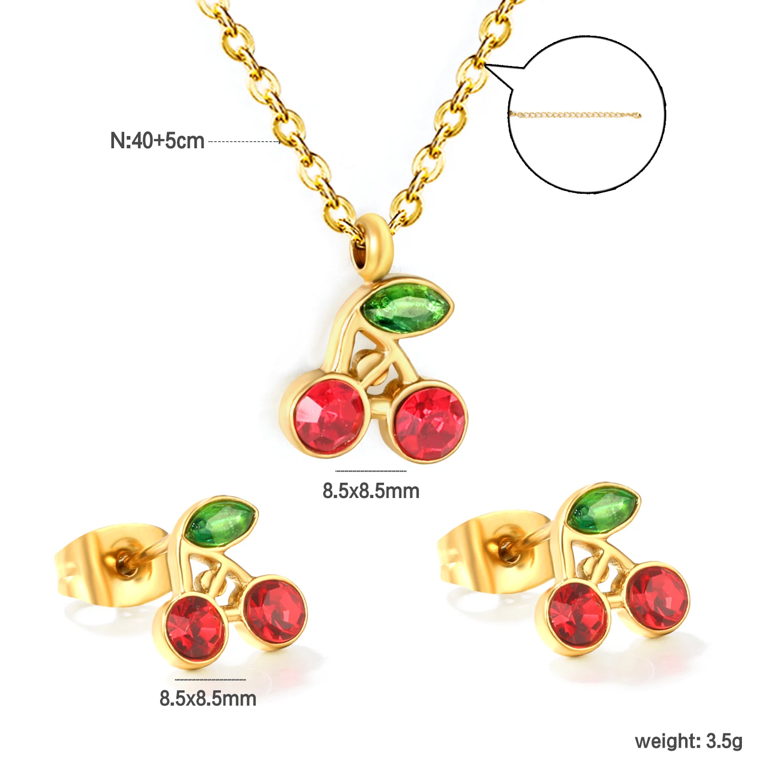 LUXUKISSKIDS Girls/Woman Steel Delicate Red Cherry Jewelry Set CZ Zirconia Cute Charm Pendant Necklace Earrings Sets Party Gifts - Image 3