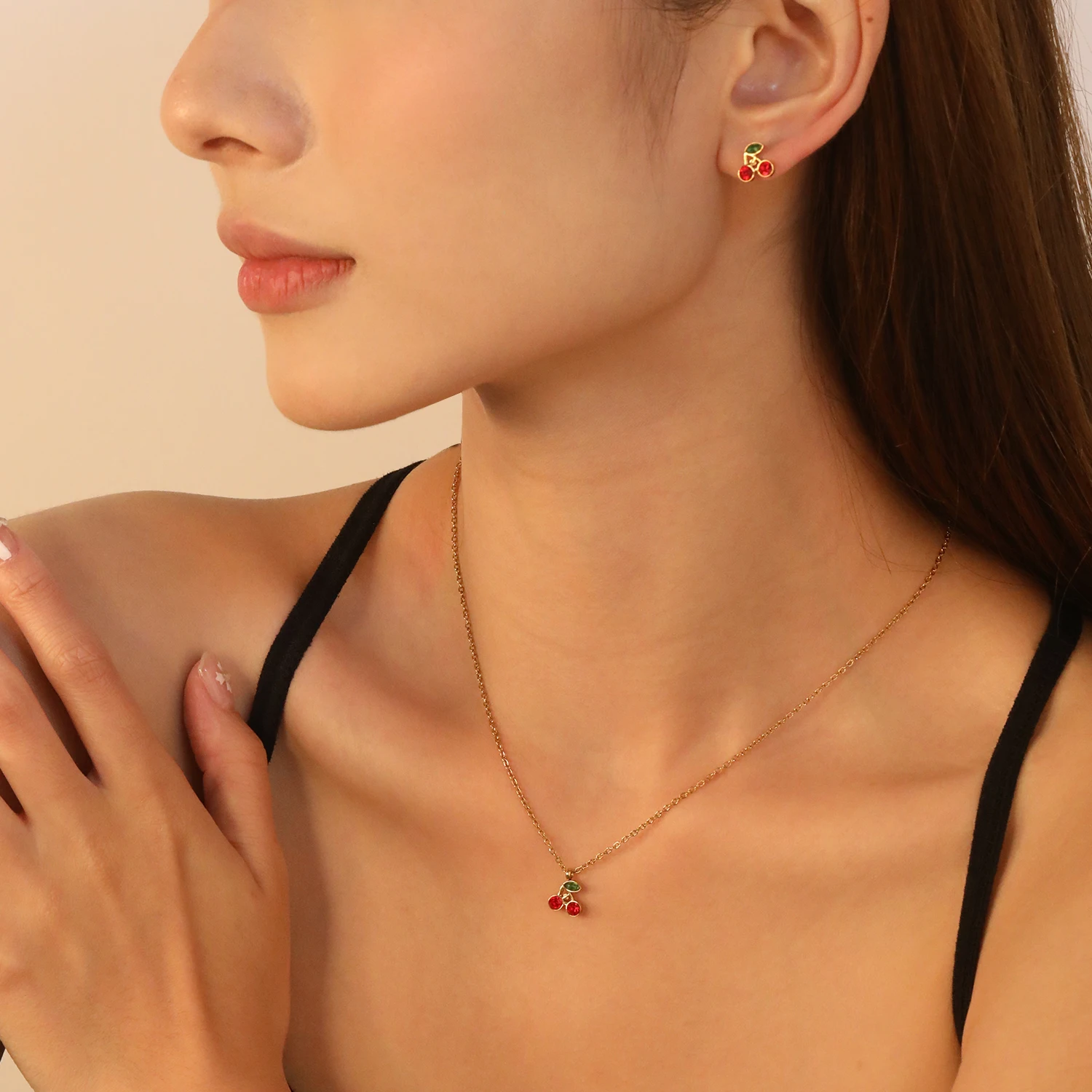 LUXUKISSKIDS Girls/Woman Steel Delicate Red Cherry Jewelry Set CZ Zirconia Cute Charm Pendant Necklace Earrings Sets Party Gifts - Image 4
