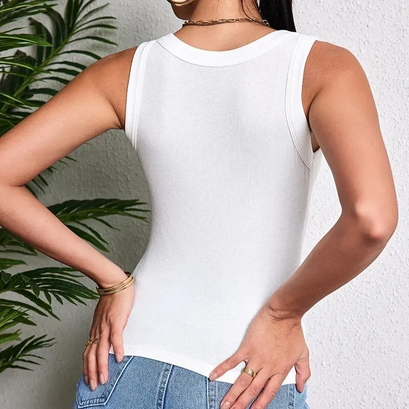 Ladies Four Seasons Solid Color Vest Fashion Joker Young Woman Threaded Camisole plus Size Bottoming Vest - Image 2