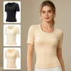 Ladies' summer solid color versatile U-neck short sleeved comfortable and soft home T-shirt casual and simple outerwear top