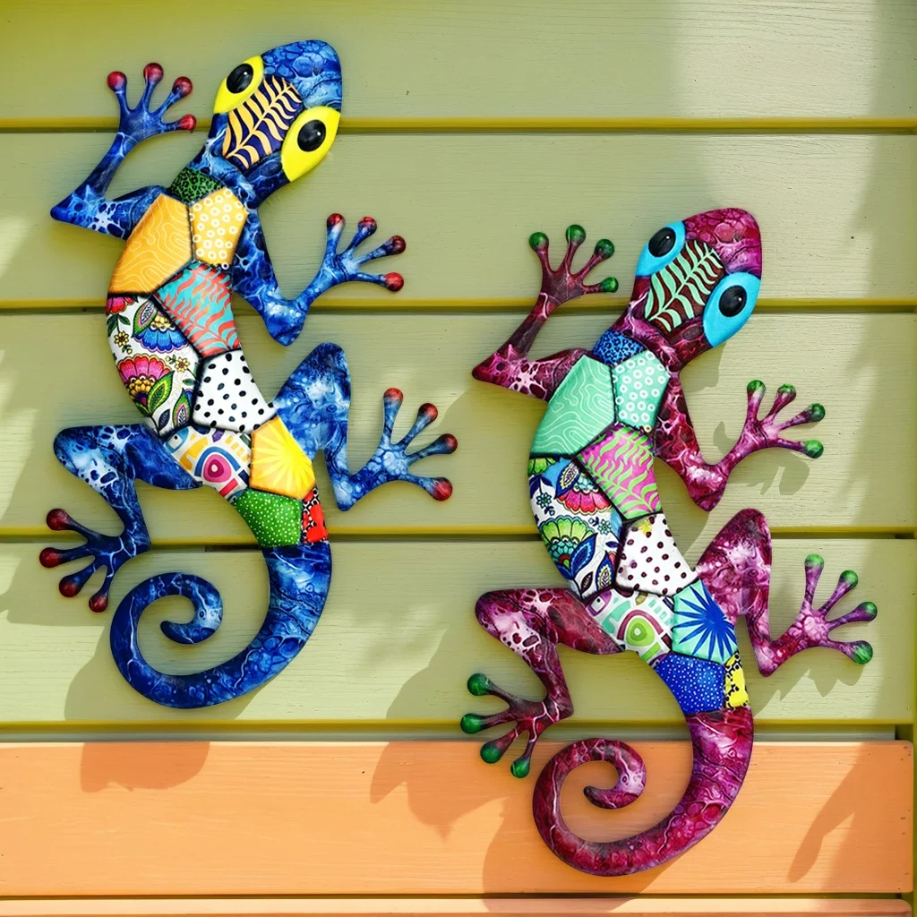 Large Metal Art Gecko Wall Decor Vibrant Iron Art Lizard Sculptures Gecko Hanging Ornament for Outdoor Home Office Yard Garden - Image 2