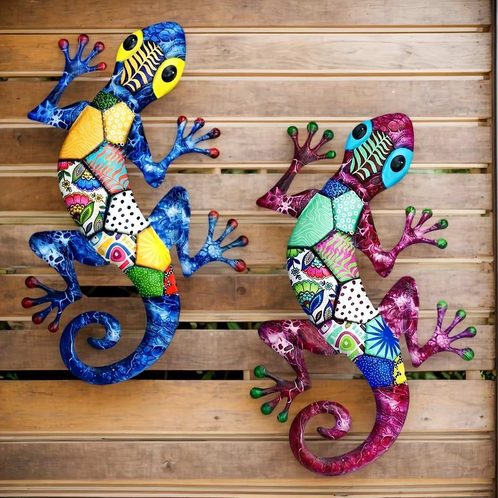 Large Metal Art Gecko Wall Decor Vibrant Iron Art Lizard Sculptures Gecko Hanging Ornament for Outdoor Home Office Yard Garden - Image 4