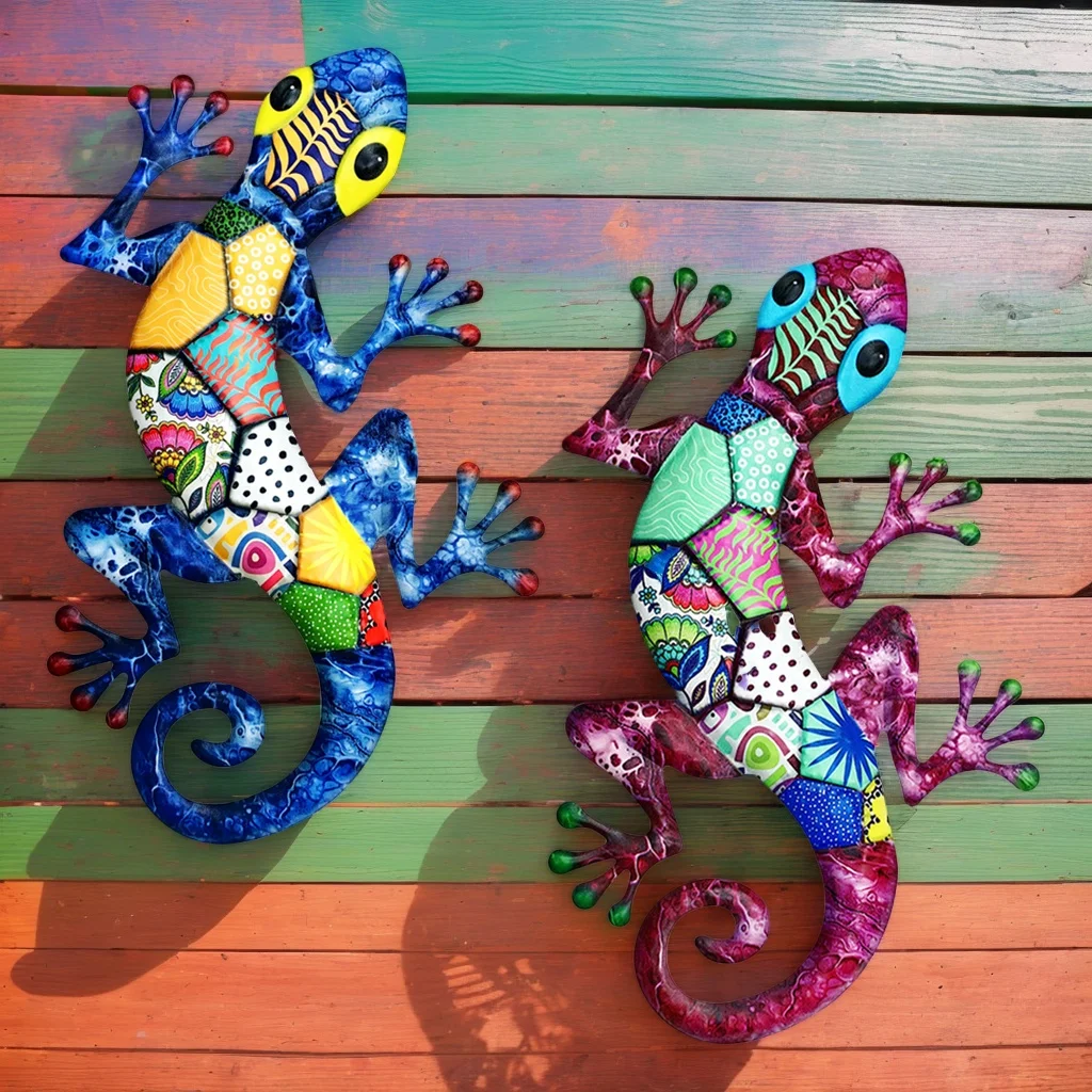 Large Metal Art Gecko Wall Decor Vibrant Iron Art Lizard Sculptures Gecko Hanging Ornament for Outdoor Home Office Yard Garden - Image 3