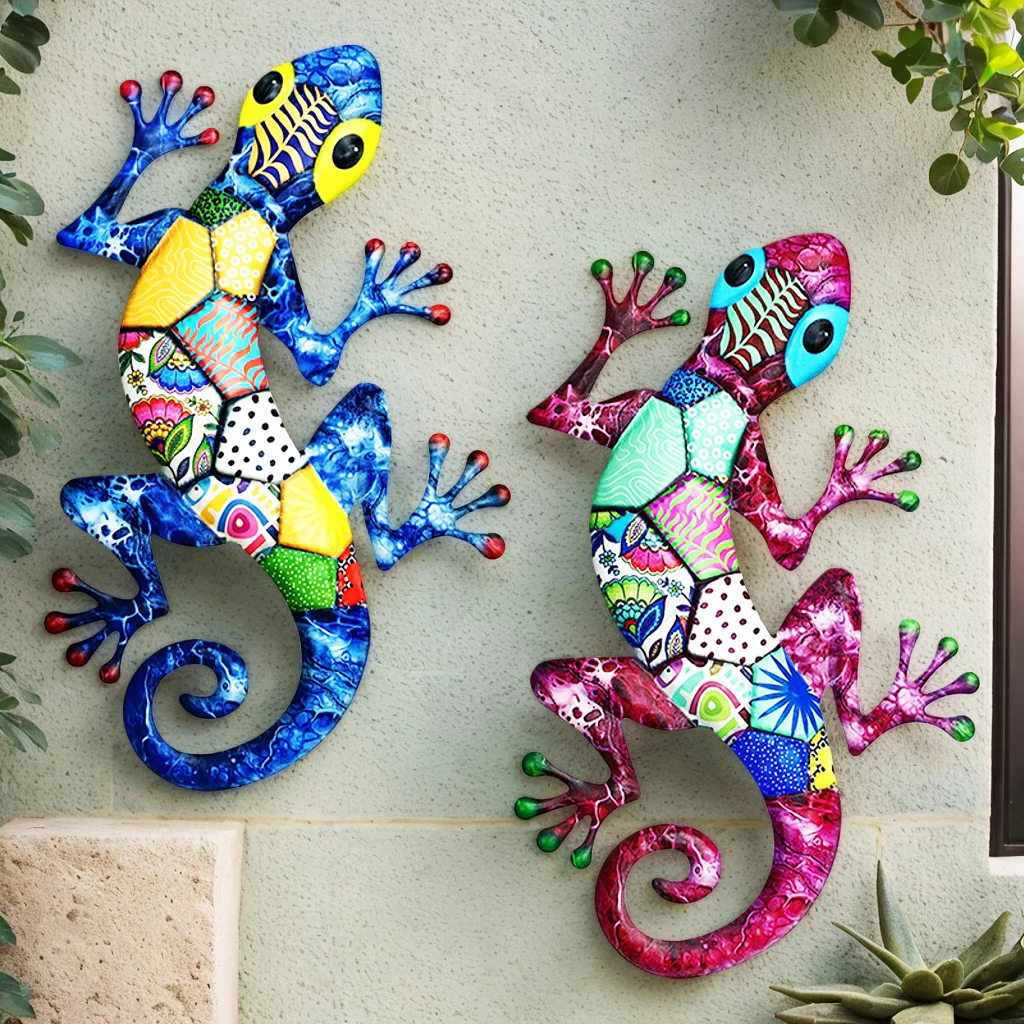 Large Metal Art Gecko Wall Decor Vibrant Iron Art Lizard Sculptures Gecko Hanging Ornament for Outdoor Home Office Yard Garden - Image 5