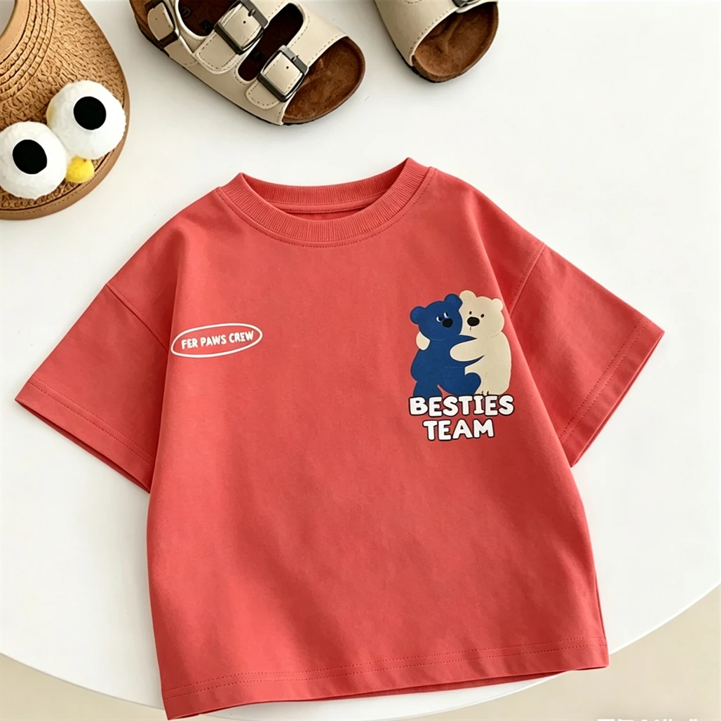 Letter Tshirt Child New Design Clothes 2026 Summer Short Sleeve Round Neck Base Shirt Casual Sports Tops Kids Thin Cotton Tops - Image 2