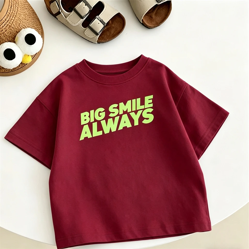 Letter Tshirt Child New Design Clothes 2026 Summer Short Sleeve Round Neck Base Shirt Casual Sports Tops Kids Thin Cotton Tops - Image 3