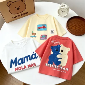 Letter Tshirt Child New Design Clothes 2026 Summer Short Sleeve Round Neck Base Shirt Casual Sports Tops Kids Thin Cotton Tops