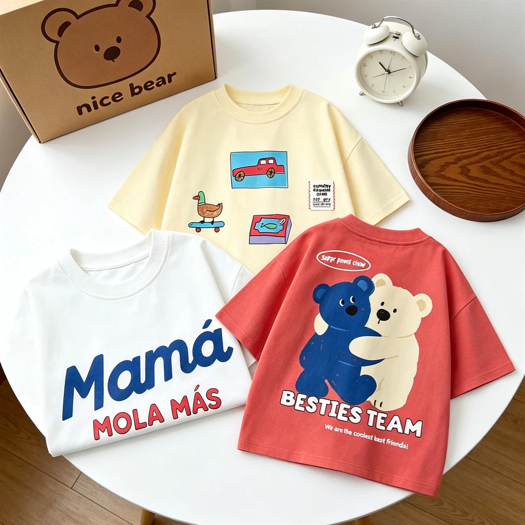 Letter Tshirt Child New Design Clothes 2026 Summer Short Sleeve Round Neck Base Shirt Casual Sports Tops Kids Thin Cotton Tops