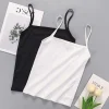 Long Camis Bra Elastic Strap Women Layering Basic Tanks Top Solid Cotton Chest Pad Summer Camis T-Shirt
