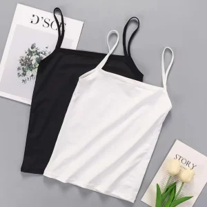 Long Camis Bra Elastic Strap Women Layering Basic Tanks Top Solid Cotton Chest Pad Summer Camis T-Shirt