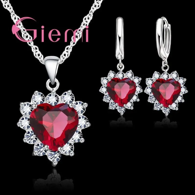 Love Heart Crystal Pendant 925 Sterling Silver Party Jewelry Sets Necklace Earrings For Women Valentine Gifts - Image 2