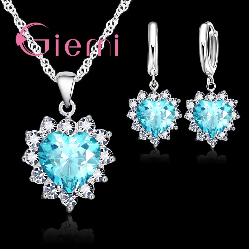 Love Heart Crystal Pendant 925 Sterling Silver Party Jewelry Sets Necklace Earrings For Women Valentine Gifts - Image 6