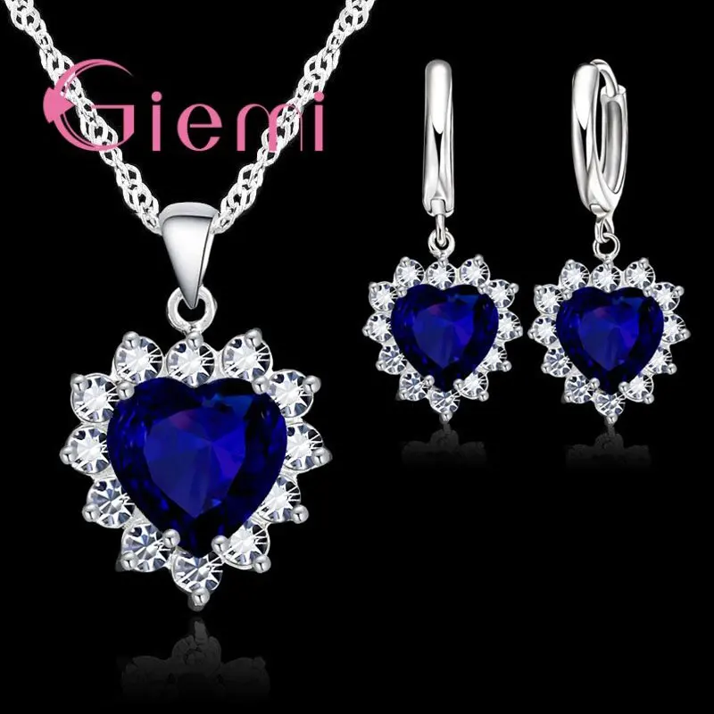 Love Heart Crystal Pendant 925 Sterling Silver Party Jewelry Sets Necklace Earrings For Women Valentine Gifts - Image 3