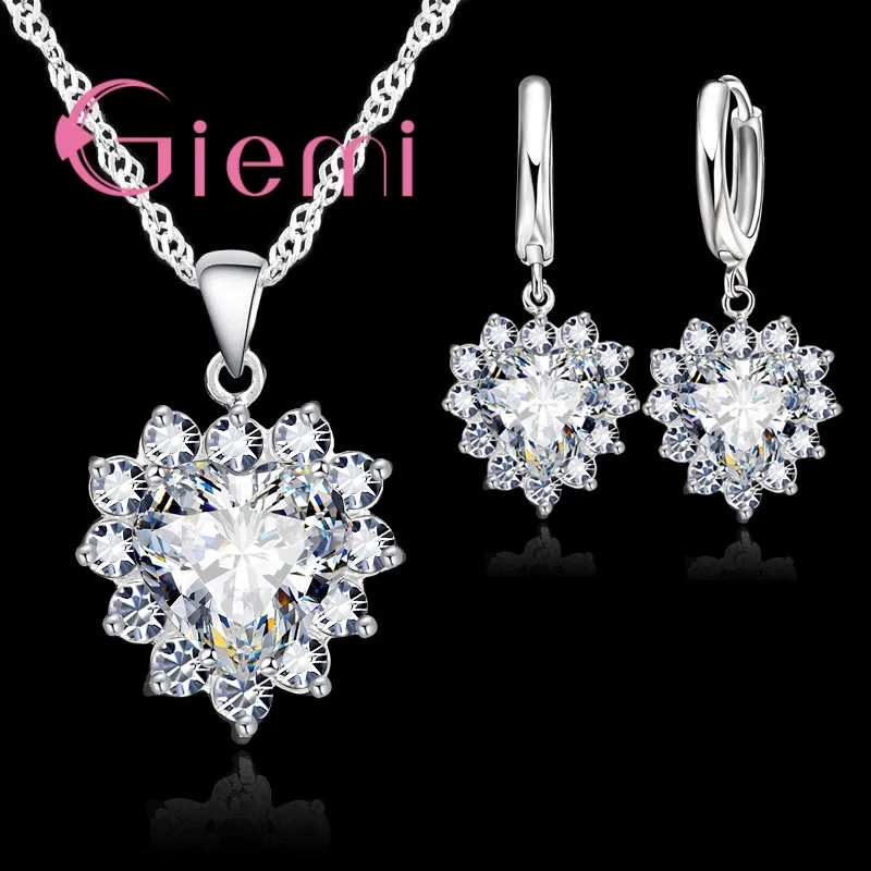 Love Heart Crystal Pendant 925 Sterling Silver Party Jewelry Sets Necklace Earrings For Women Valentine Gifts - Image 4