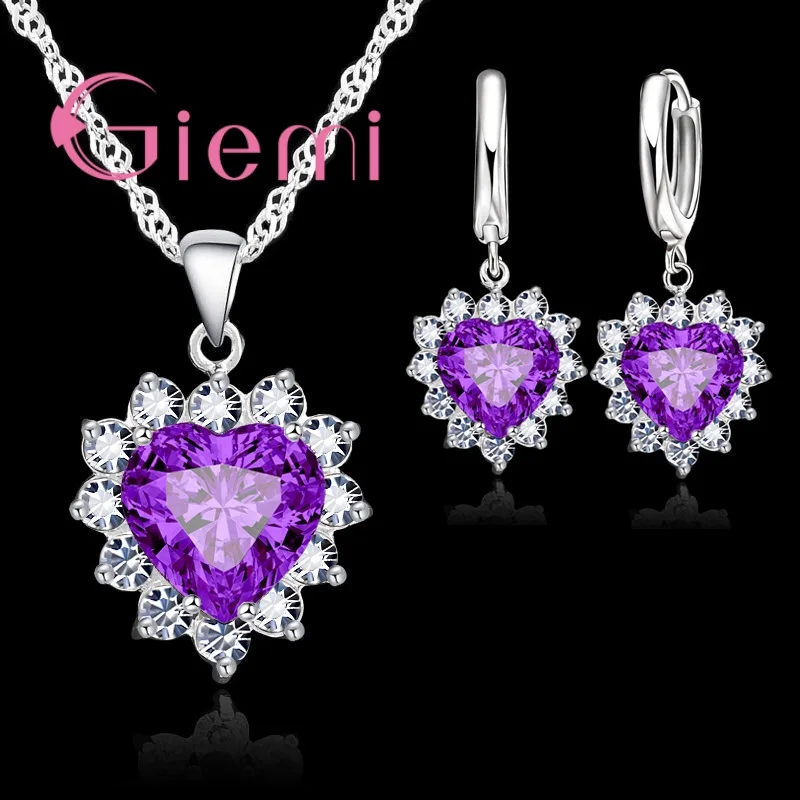 Love Heart Crystal Pendant 925 Sterling Silver Party Jewelry Sets Necklace Earrings For Women Valentine Gifts - Image 5