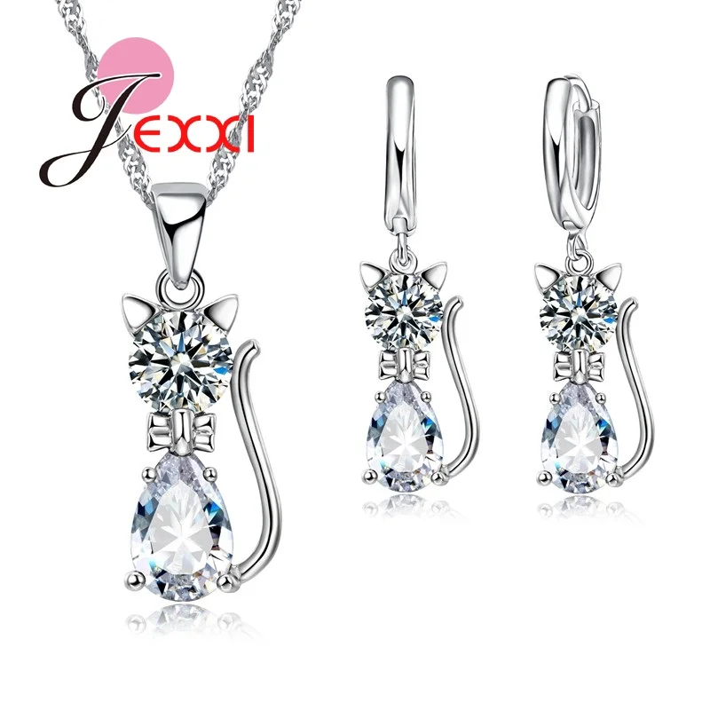 Lovely Small Cat Design Cubic Zircon Pendant Necklace Earrings Set for Women 925 Sterling Silver Jewelry Sets Party Jewelry Gift - Image 2