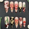 Luxury Handmade Glossy UV Gel Carved Cherry Thick Acrylic Press on Nails 10PCS Glamorous Paint Reusable Artificial Fingernails