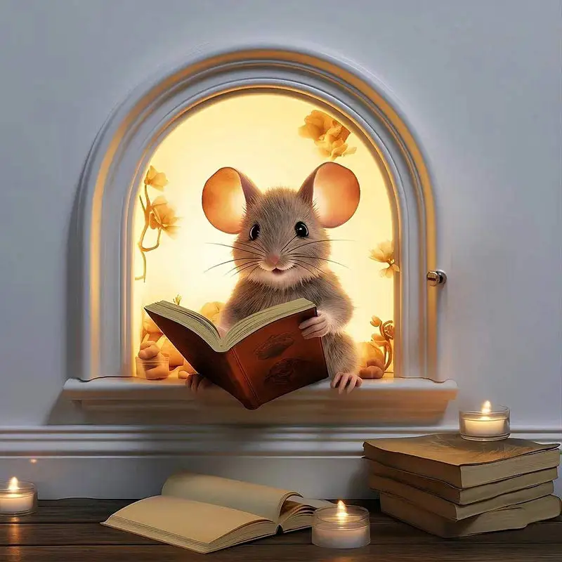 M736 Mouse Hole Wall Sticker, Mouse Book Lover's Vinyl Decal, Mouse Reading Decor, Cute Mouse in a Hole, Mouse Sticker - Image 6