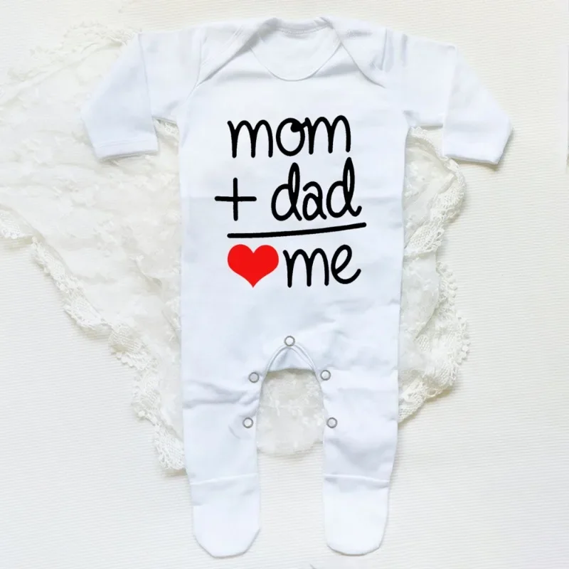 MOM+DAD=ME Print Baby Sleepsuit Long Sleeve Round Neck Infant Bodysuit Newborn Shower Gifts Boy Girl Cute Infant Sleepsuit - Image 3