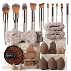 Makeup Brushes and Sponges Set, Brown Makeup Puff, Beauty Egg, Headband, Wristband Remover Kit, Makeup Tool, Gift, 20/30