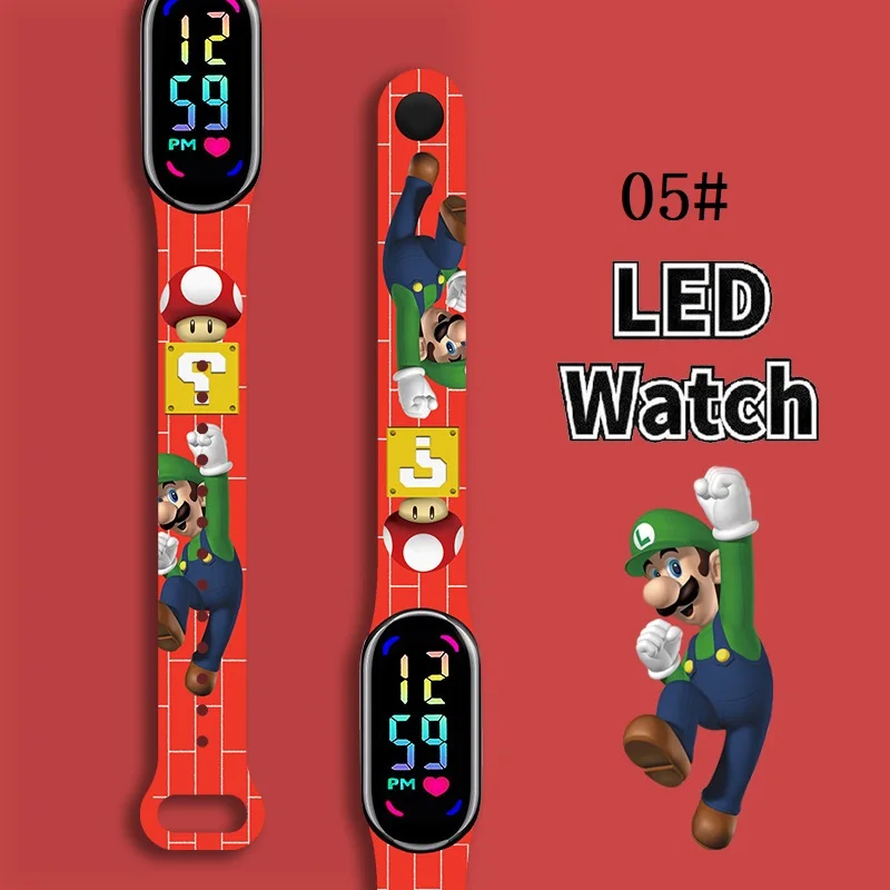 Mario Bros Children's Watches Action Figures Luigi Princess Peach Yoshi Bowser kids Sport Wristband Waterproof Digit