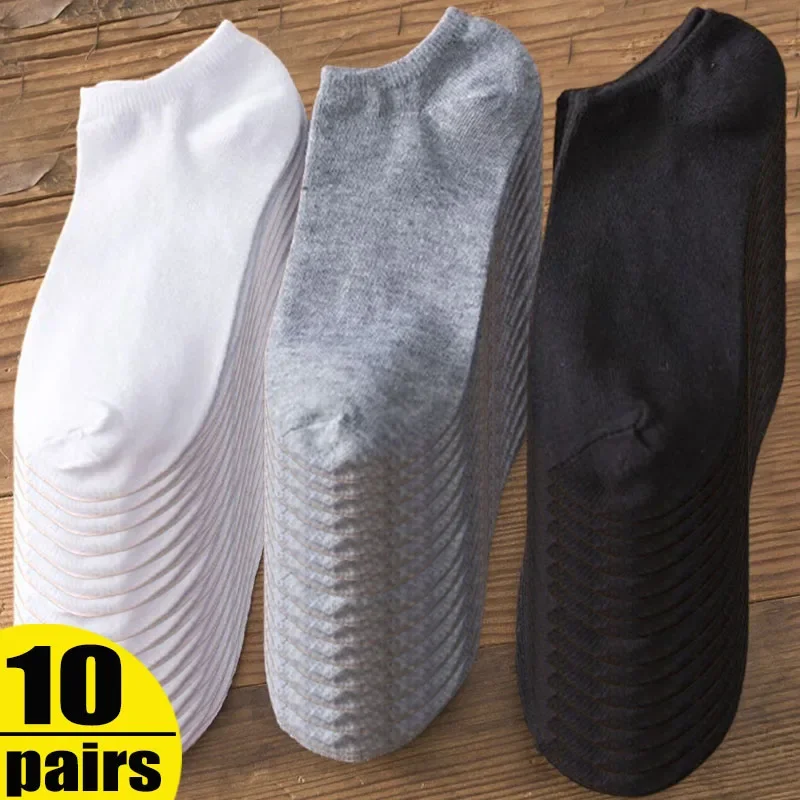 Men Ankle Socks Solid Color Black White Gray Invisible Breathable Cotton Sports Socks Male Short Socks Women Men Sox 10/5Pcs - Image 2