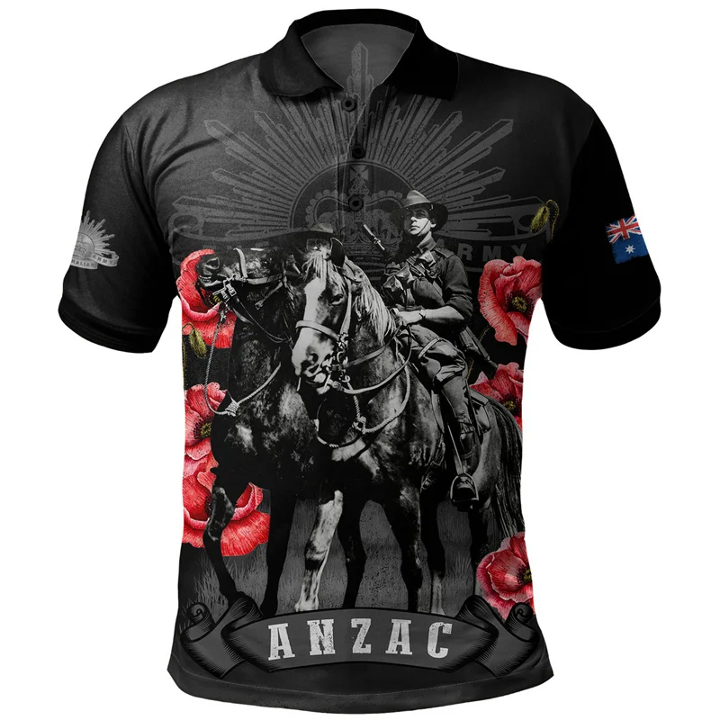 Men Anzac Day Poppy 3D Print Polo Shirt Australian Flag Memorial Short Sleeve Breathable Casual Top For Remembrance Day - Image 2