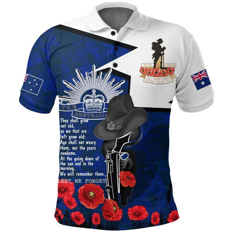 Men Anzac Day Poppy 3D Print Polo Shirt Australian Flag Memorial Short Sleeve Breathable Casual Top For Remembrance Day - Image 4