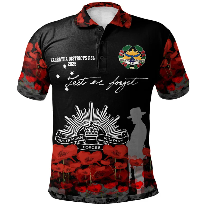 Men Anzac Day Poppy 3D Print Polo Shirt Australian Flag Memorial Short Sleeve Breathable Casual Top For Remembrance Day - Image 3