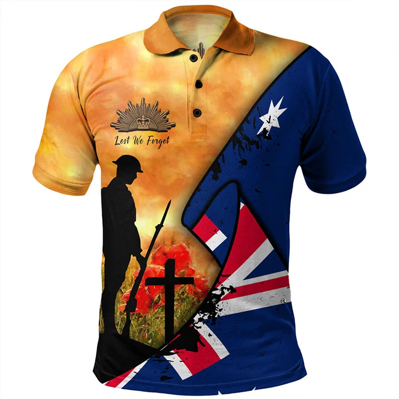 Men Anzac Day Poppy 3D Print Polo Shirt Australian Flag Memorial Short Sleeve Breathable Casual Top For Remembrance Day - Image 5