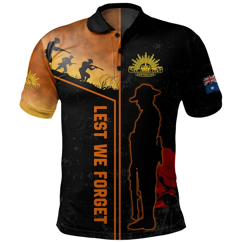 Men Anzac Day Poppy 3D Print Polo Shirt Australian Flag Memorial Short Sleeve Breathable Casual Top For Remembrance Day - Image 6