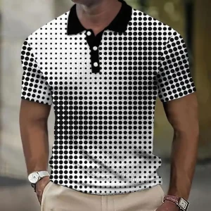 Men's Polo Shirt For Men 3d Spot Printed Men'S Clothing Street Casual Short Sleeved Fashion Tops Loose Oversized Shirt