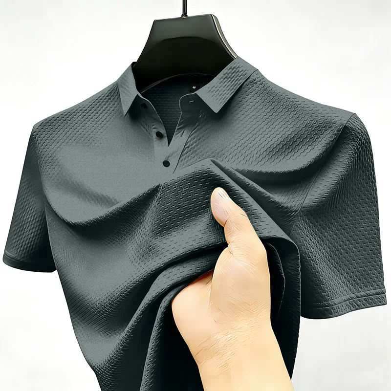 Mens Sporty Short Sleeve Polo Shirt With Waffle Texture Casual Athletic Top Moisture Wicking For Office Work And Weekend Outings - Image 2