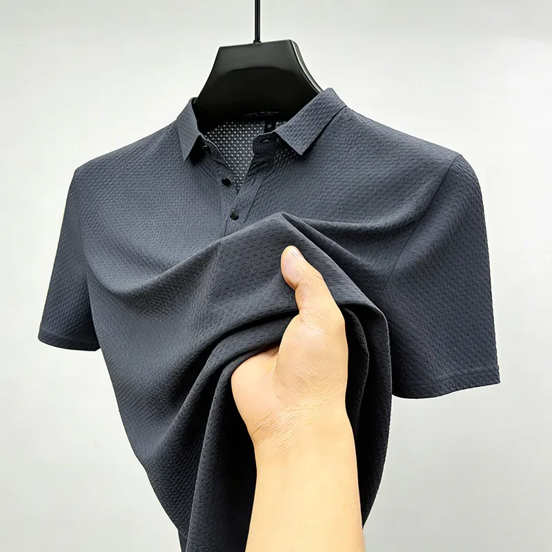 Mens Sporty Short Sleeve Polo Shirt With Waffle Texture Casual Athletic Top Moisture Wicking For Office Work And Weekend Outings - Image 5