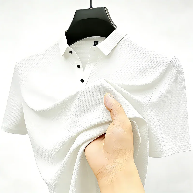 Mens Sporty Short Sleeve Polo Shirt With Waffle Texture Casual Athletic Top Moisture Wicking For Office Work And Weekend Outings - Image 3