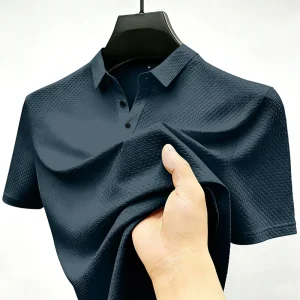 Mens Sporty Short Sleeve Polo Shirt With Waffle Texture Casual Athletic Top Moisture Wicking For Office Work And Weekend Outings
