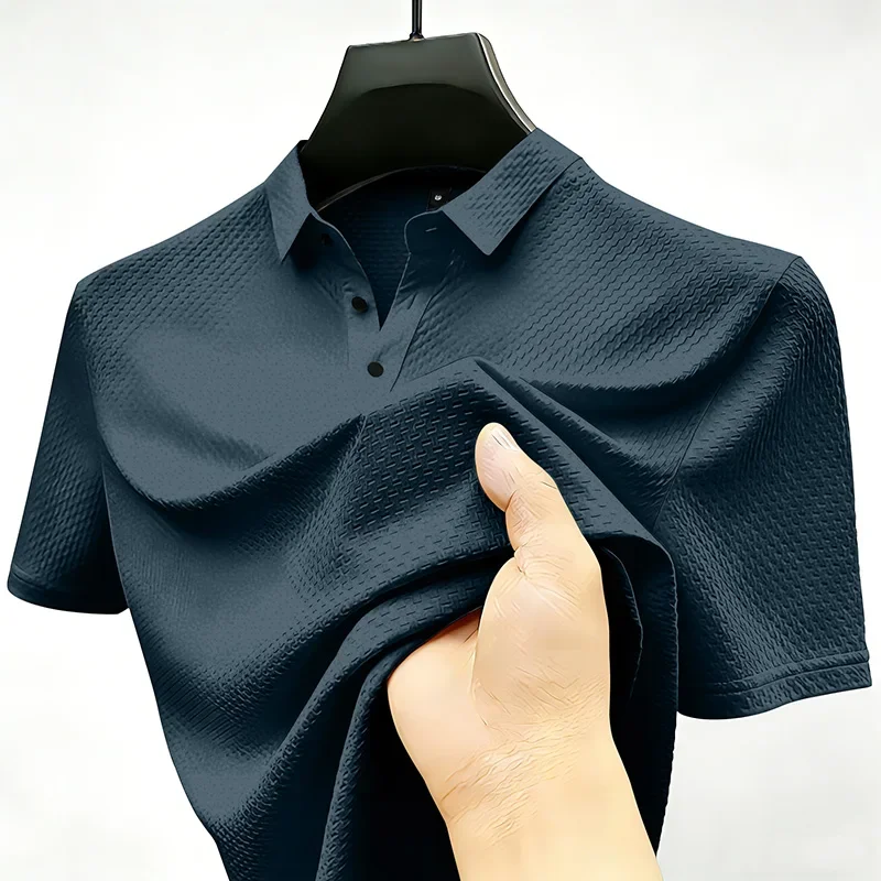 Mens Sporty Short Sleeve Polo Shirt With Waffle Texture Casual Athletic Top Moisture Wicking For Office Work And Weekend Outings