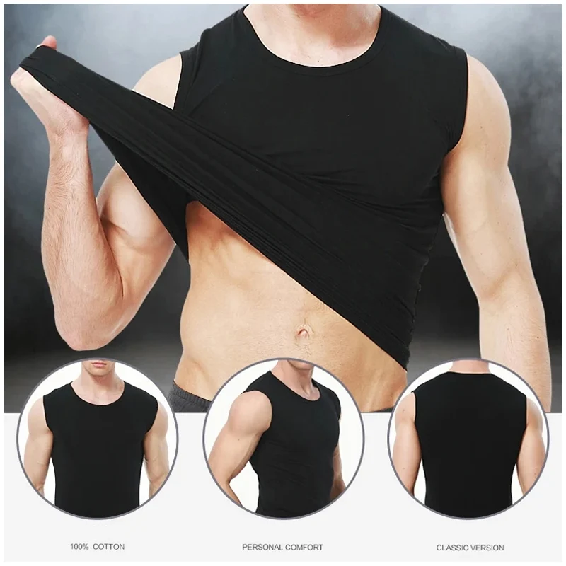 Men's Summer Solid Color Base Joker Sleeveless Vest Cotton Bodybuilding And Self-cultivation Sports Running Bottoming Vest - Image 2