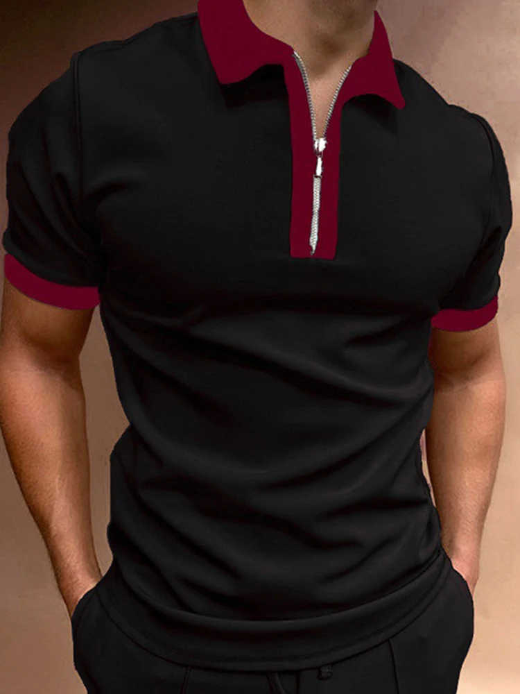 Men's Zipper Polo Casual Sports Polo Fashion Outdoor Digital Printed Short Sleeve Top - Image 2
