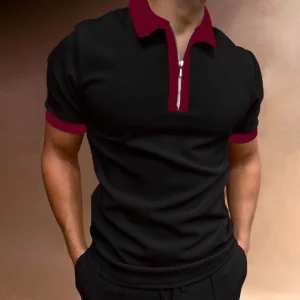 Men's Zipper Polo Casual Sports Polo Fashion Outdoor Digital Printed Short Sleeve Top