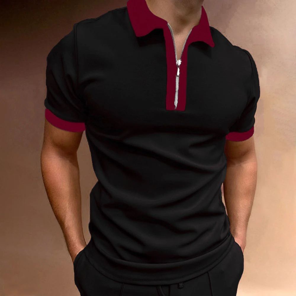 Men's Zipper Polo Casual Sports Polo Fashion Outdoor Digital Printed Short Sleeve Top