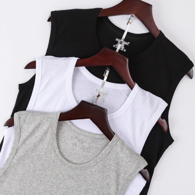 Men's wide-shouldered sports vest teenagers simple Joker fitness running training sleeveless T-shirt cotton sweatshirt vest - Image 3