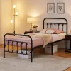 Metal Bed Frame 3ft Single Vintage Iron Platform Bed with High Headboard and Footboard,Black