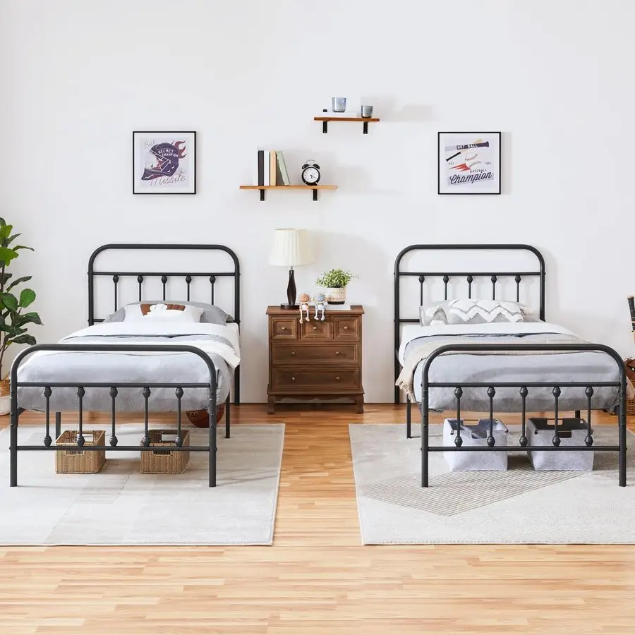 Metal Bed Frame 3ft Single Vintage Iron Platform Bed with High Headboard and Footboard,Black - Image 3