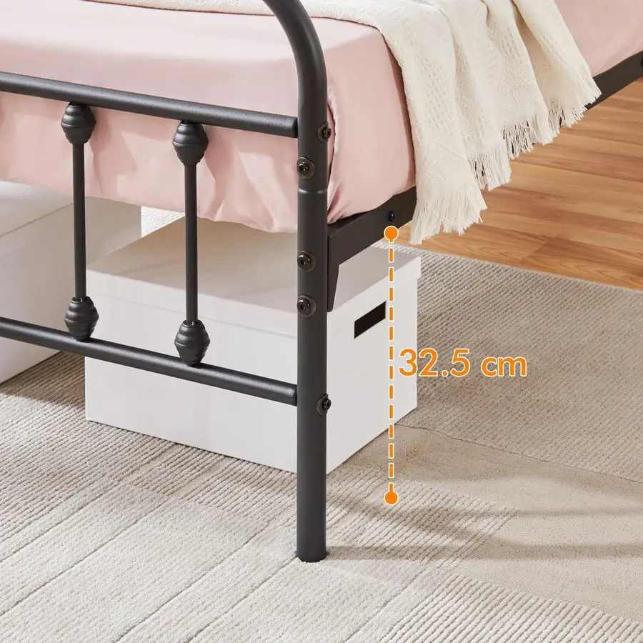Metal Bed Frame 3ft Single Vintage Iron Platform Bed with High Headboard and Footboard,Black - Image 4